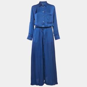 Zadig & Voltaire Blue Satin Radial Maxi Dress M