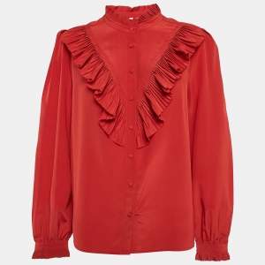 Zadig & Voltaire Red Silk Pleated Taccora Shirt L