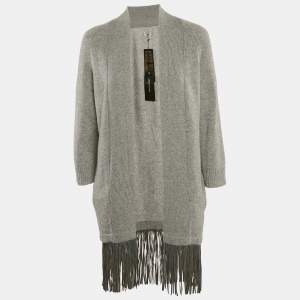 Zadig & Voltaire Deluxe Grey Cashmere Fringed Open Front Paloma Cardigan XS/S