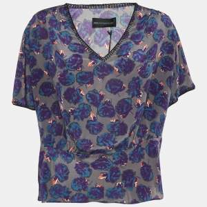 Zadig & Voltaire Grey Printed Silk Toy Roses Deluxe Blouse M