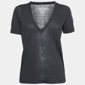 Zadig & Voltaire Dark Grey Reptile Print Knit V-Neck Top S