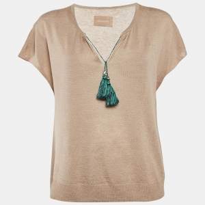 Zadig & Voltaire Beige Linen Knit Tie-Up Detail Card Top S