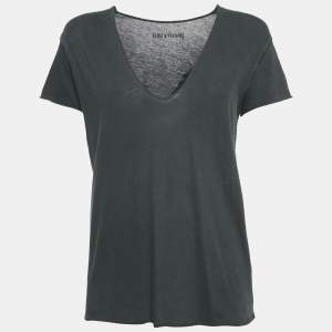 Zadig & Voltaire Charcoal Grey Cotton Knit V-Neck Story Fishnet Top S