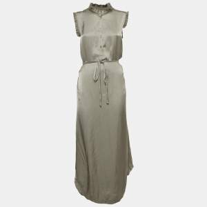 Pre Owned Zadig & Voltaire Grey Satin Belted Raos Maxi Dress S