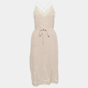 Pre Owned Zadig & Voltaire Pink Silk Lace Trimmed Chery Crepuscule Midi Slip Dress XS