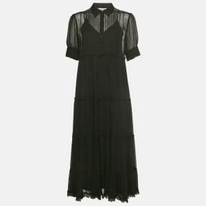 Pre Owned Zadig & Voltaire Black Crepe Tiered Maxi Dress L