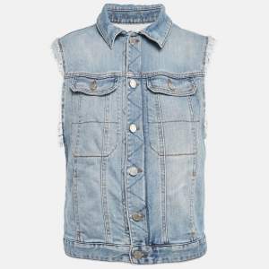 Zadig & Voltaire Blue Embroidered Denim Sleeveless Kio Brode Jacket L