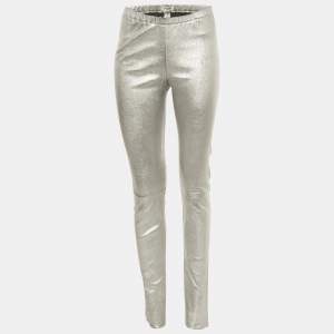 Pre Owned Zadig & Voltaire Deluxe Silver Coated Leather Pharel Pants M