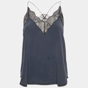 Pre Owned Zadig & Voltaire Navy Blue Silk Lace Trimmed Christy Camisole S