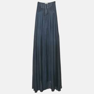 Zadig & Voltaire Navy Blue Satin Gathered Sleeveless Maxi Dress S 