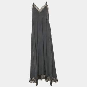 Pre Owned Zadig & Voltaire Grey Lace Trim Silk Maxi Ralla Dress L