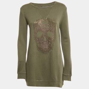 Zadig & Voltaire Sage Green Skull Embellished Cotton Anael Tunic Sweater S