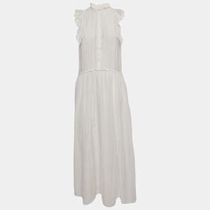 Pre Owned Zadig & Voltaire White Cotton Blend Lace Detail Maxi Dress M