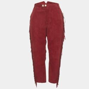 Pre Owned Zadig & Voltaire Red Suede Fringed Play Frange Trousers M