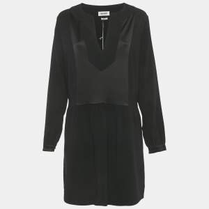 Pre Owned Zadig & Voltaire Black Crepe & Satin Trim Mini Dress L