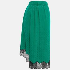 Pre Owned Zadig & Voltaire Green Patterned Silk Lace Trim Joslin Midi Skirt M
