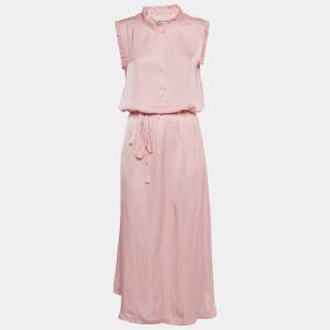 Pre Owned Zadig & Voltaire Pink Satin Belted Raos Midi Dress M