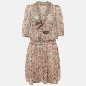 Pre Owned Zadig & Voltaire Beige Floral Print Bow Tie Mini Dress M