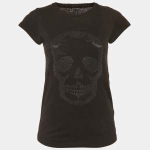 مملوكة مسبقًا Zadig & Voltaire Black Jersey Skinny Skull Studs T-Shirt S