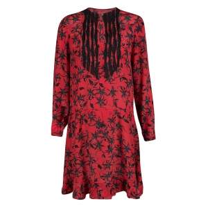 Zadig and Voltaire Red Remus Print Silk Ruffled Bottom Dress S