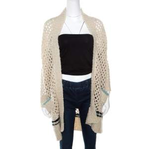Zadig and Voltaire Cream Crochet Knit Merino Wool Open Front Pix Hook Cardigan XS