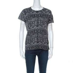 Zadig and Voltaire Grey & Black Printed Half Sleeve Silk-Cashmere Blend Top M 