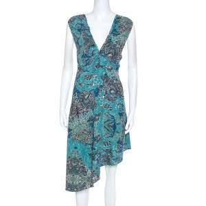 Zadig and Voltaire Blue Root Print Raw Edge Detail Dress M