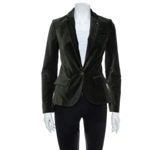 Zadig and Voltaire Green Velvet Button Front Vero Blazer S