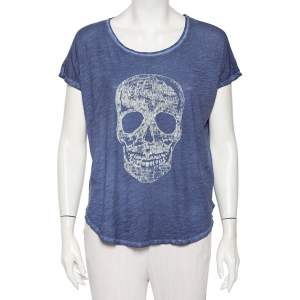 Zadig & Voltaire Blue Skull Printed Pigmented Cotton Rica Oversized T-Shirt S