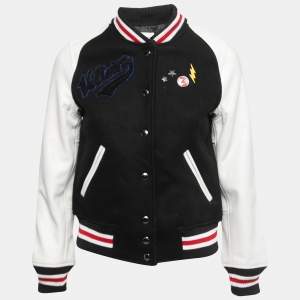 Zadig & Voltaire Black Wool Contrast Leather Sleeves Bomber Jacket XS