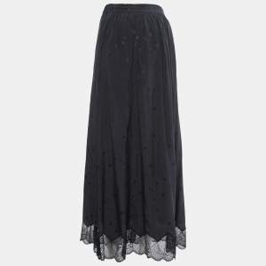 Zadig & Voltaire Midnight Blue Star Patterned Silk Lace Trimmed Skirt S