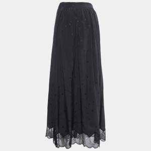 Zadig & Voltaire Midnight Blue Star Patterned Silk Lace Trimmed Skirt S