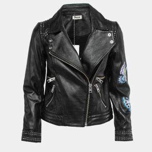 Zadig & Voltaire Black Painted Leather Biker Jacket XS