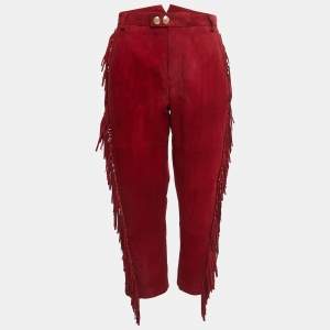 Zadig & Voltaire Red Leather Fringed Trousers M