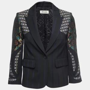 Zadig & Voltaire Black Crepe Mix Patch Detailed Single Breasted Jacket S