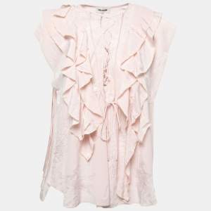 Zadig & Voltaire Pink Silk Lace Tie Detail Ruffled Top L
