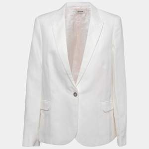 Zadig & Voltaire White Linen Blend Single Button Blazer L
