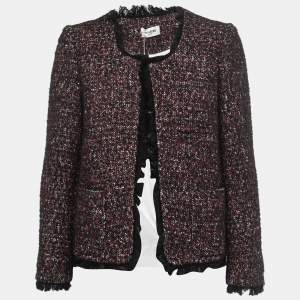 Zadig and Voltaire Black/Red Tweed Fringed Open Front Jacket M