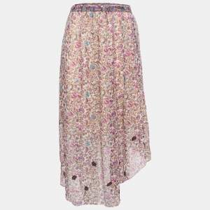 Zadig & Voltaire Multicolor Joslin Print Chiffon High Low Midi Skirt M