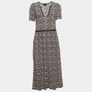 Zadig & Voltaire Black Floral Print Lace Trimmed Rivale Midi Dress M