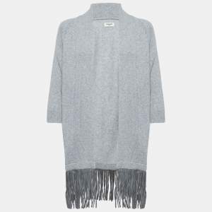Zadig & Voltaire Grey Cashmere Knit Open Front Fringed Cardigan XS/S