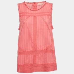 Zadig & Voltaire Pink Lace Trim Cotton Sleeveless Blouse L