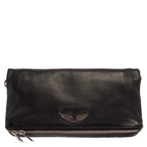 Zadig & Voltaire Black Leather Rock Foldover Crossbody Bag
