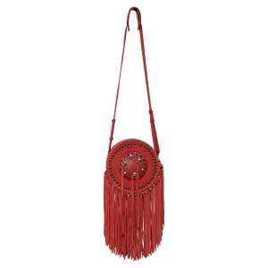 Zadig & Voltaire Camine Red Suede Bamboo Hippie Crossbody Bag 