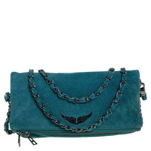 Zadig and Voltaire Teal Blue Suede Rocky Foldover Shoulder Bag