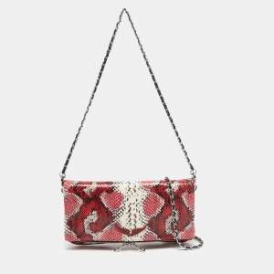 Zadig & Voltaire Red Python Embossed Leather Rock Foldover Clutch Bag