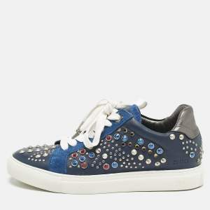 Zadig & Voltaire Multicolor Leather and Suede Studded Jungle Clous Sneakers Size 37
