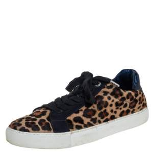Zadig&Voltaire Brown/Blue Leopard Print Calf Hair And Suede Low-top Sneakers Size 40
