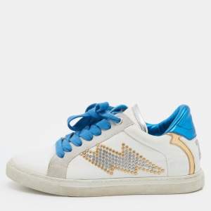 Zadig&Voltaire Multicolor Leather And Suede Studded Low Top Sneakers Size 40
