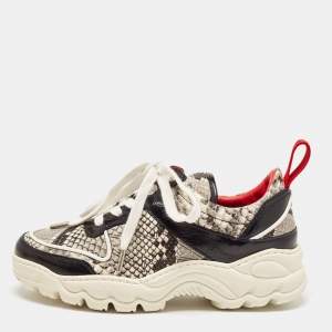 Zadig and Voltaire Black/White Python Embossed Leather Blaze Sneakers Size 38